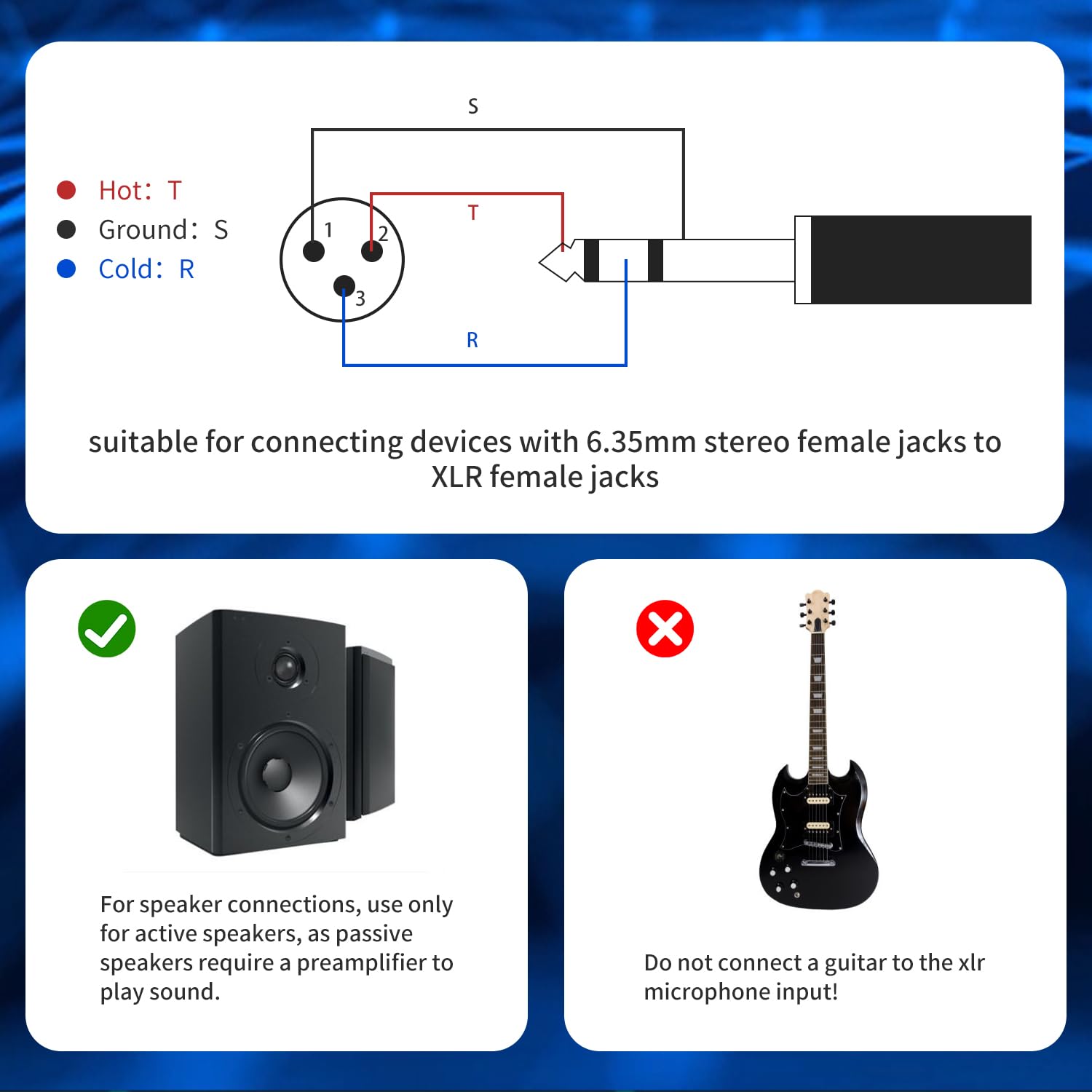 2Pack 1/4" to XLR Cable,Heavy Duty Nylon Braided,Gold Plated Plug,Balanced 1/4" TRS (Quarter Inch 6.35mm) to 3pin XLR Male Patch Cable, Microphone Cable-3.3ft