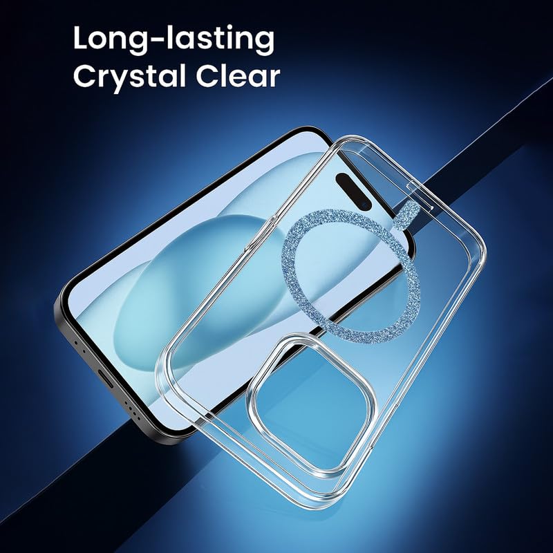 Image of AIBEX Back Cover Case Compatible with iPhone 15 | Glitter Ring Cute Shiny Colorful Bling Case (Compatible with Magsafe) | Transparent PC+TPU Glossy Shiny Cover for Girls & Women - Blue