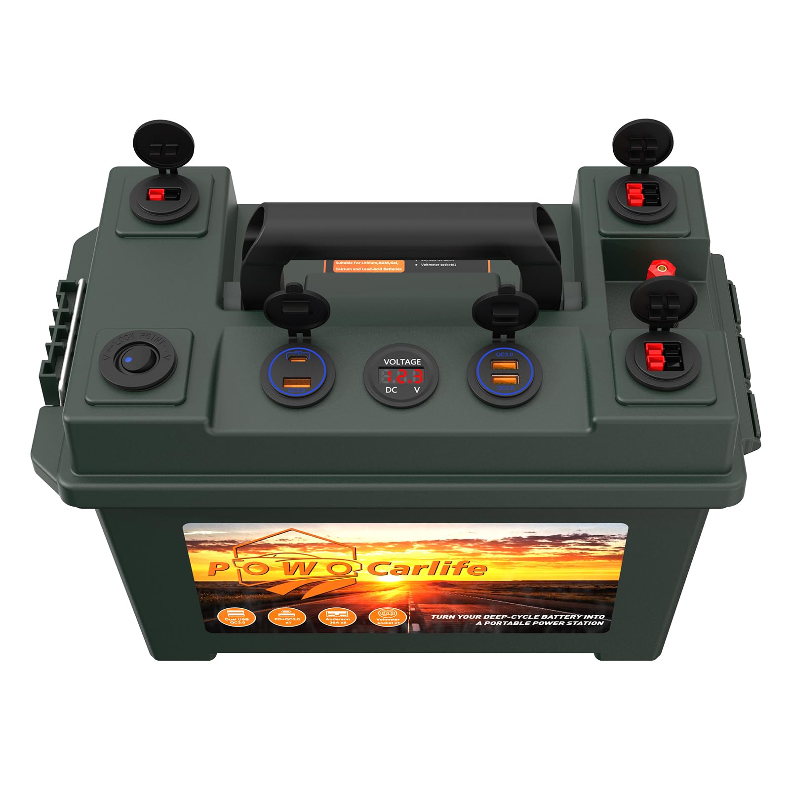 Battery Box for 30Ah/20Ah/10Ah, Waterproof Battery Box with Anderson Plug and Dual QC3.0