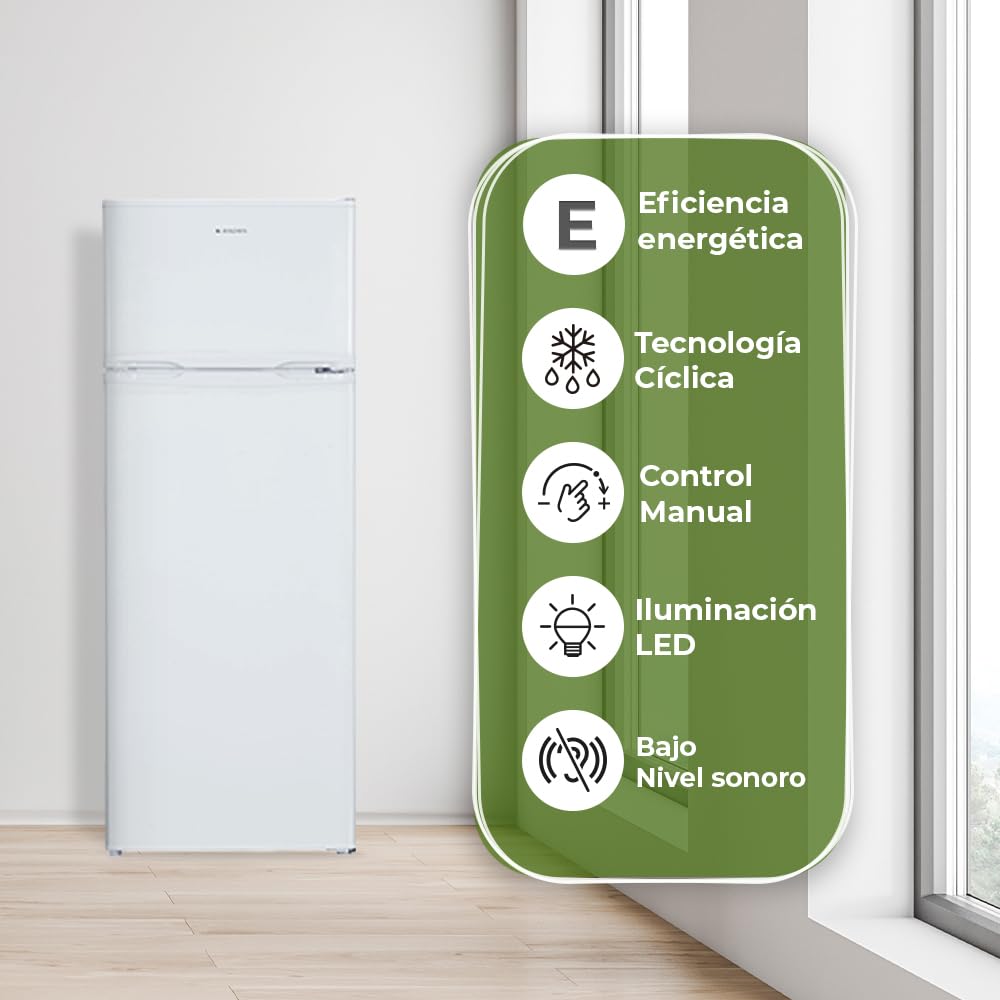 Aspes Frigorífico 2 Puertas Blanco AF145503E. Capacidad 206 Litros, Puerta Reversible, Bajo Nivel Sonoro, Eficiencia Energética Clase E