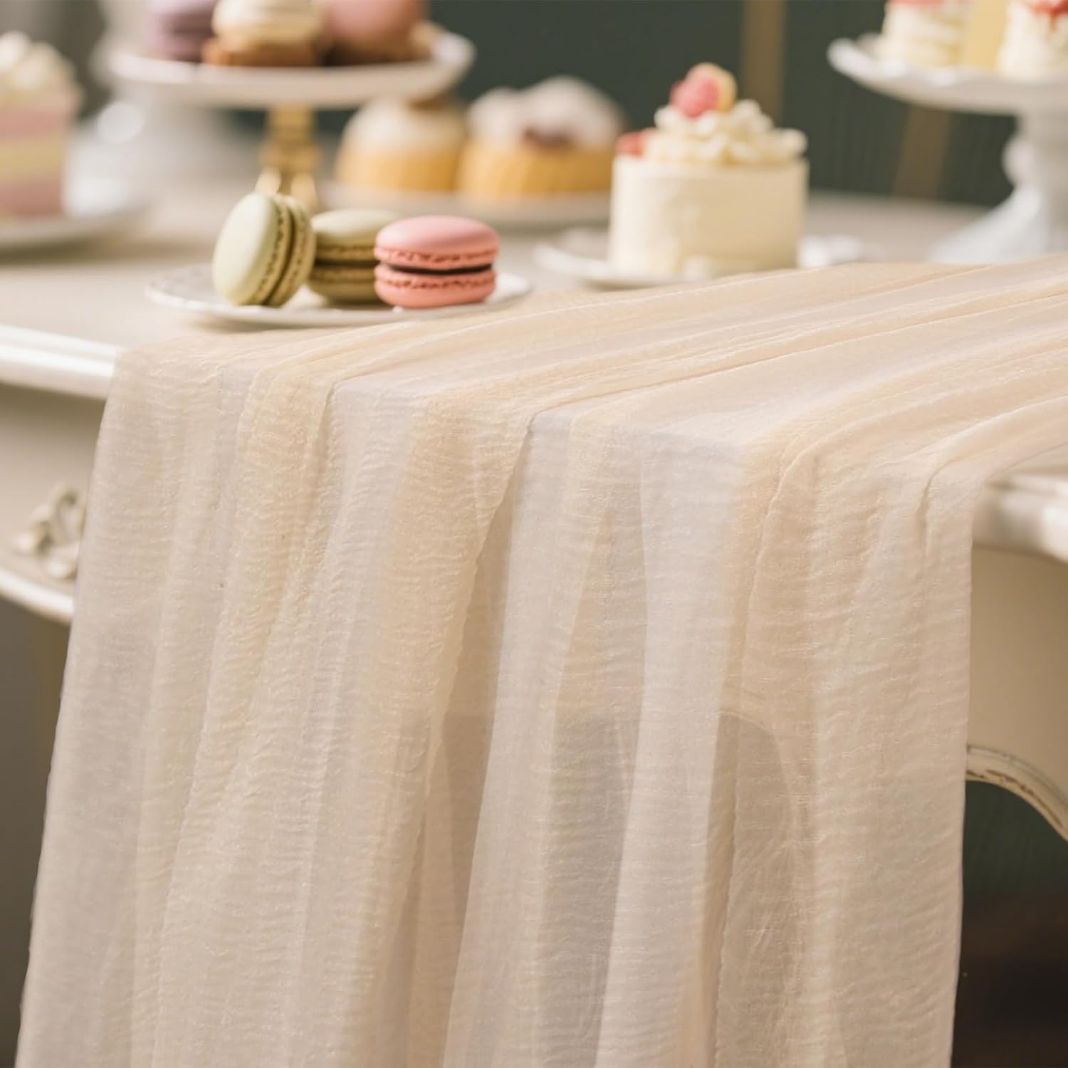 6pcs Ivory White Cheesecloth Table Runner 120 Inch 10FT Soft Rustic Gauze Cheese Cloth Table Runners for Wedding Baby Shower Bridal Shower Party Sheer Boho Decorations