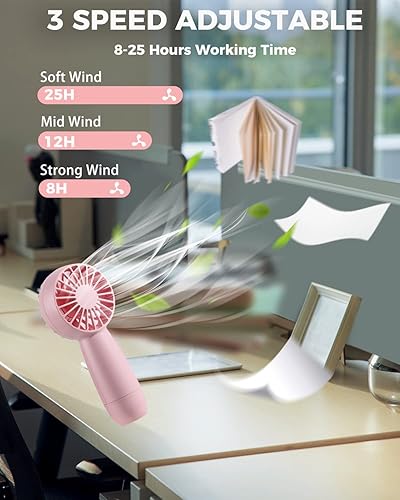 Miniatura 5 de RJVW Mini ventilador de mano portátil ventilador personal USB pequeño de 4800 mAh 8-25 tiempos de trabajo ventilador de viaje de mano recargable de