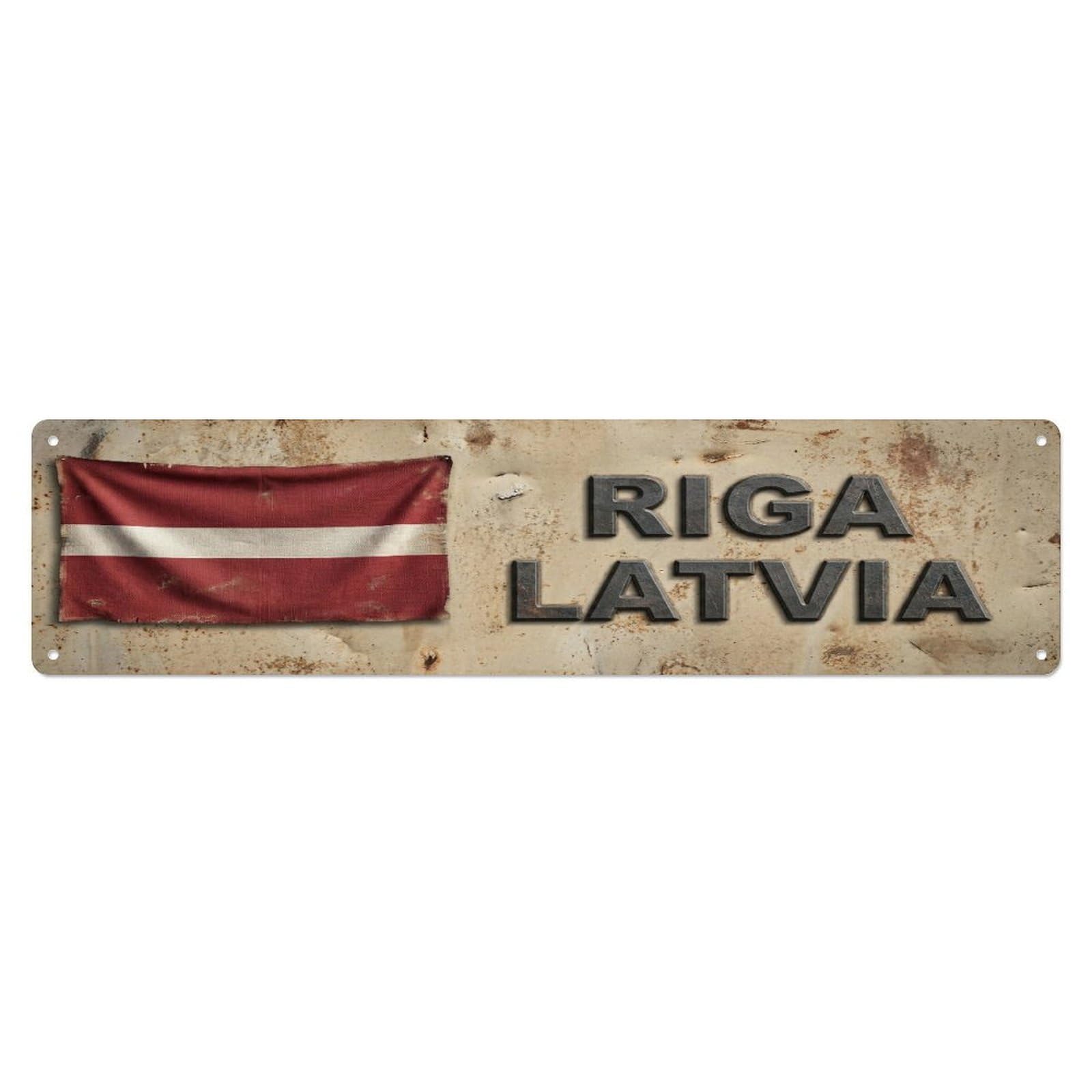Tgrcjimh Style Metal Tin Sign Vintage Riga Latvia Flag Decor Rustic Travel