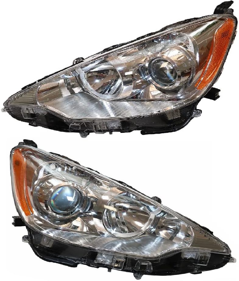 HaroldDol Headlight Assembly for 2012 2013 2014Toyota Prius C Headlights Assembly Pair Black Housing Halogen Headlamp