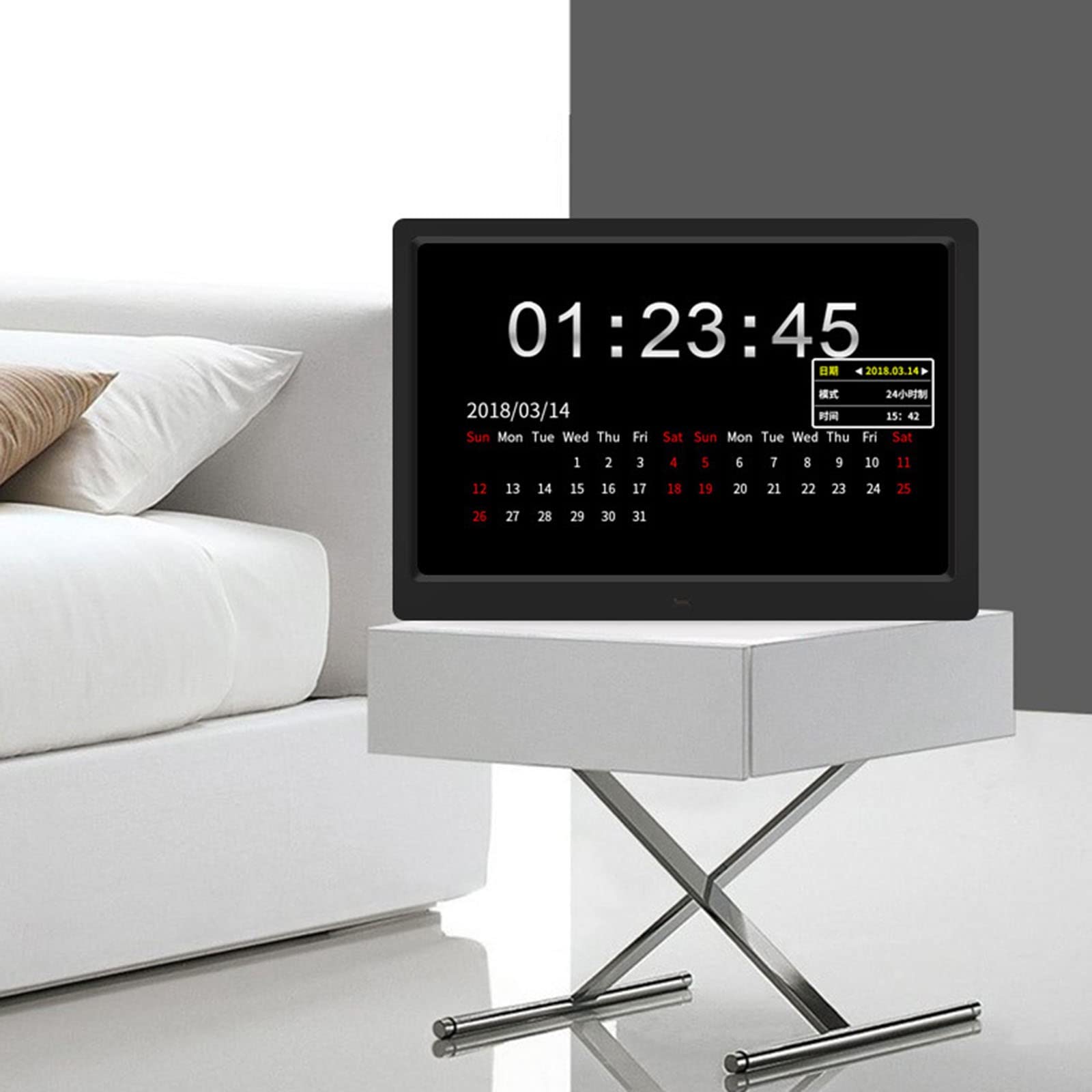 Elektroniczny Album Ze Zdjęciami, Cyfrowa Ramka Na Zdjęcia Z Ekranem Led 1024X600, Kwadratowy Stolik Do Sypialni, Możliwość Odtwarzania Muzyki, Zdjęć I Filmów(Czarny)