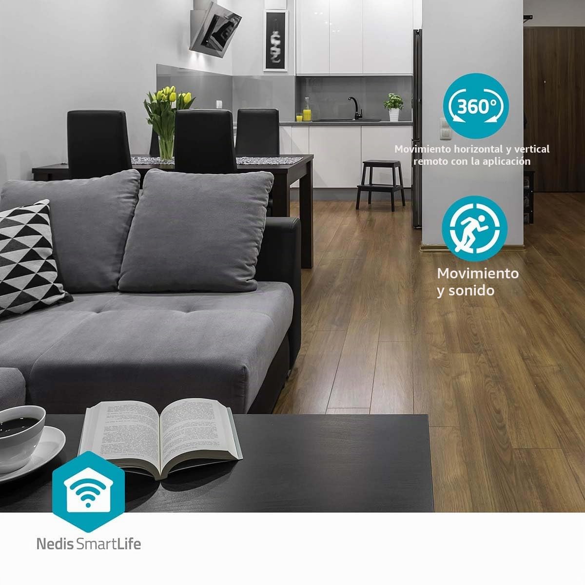 NEDIS Cámara de Interior SmartLife | Wi-Fi | Full HD 1080p | Inclinación | Almacenamiento en la Nube (Opcional) / microSD (no incluida) | Visión Nocturna | Androidâ„¢ / iOS | Blanco/Gris Oscuro