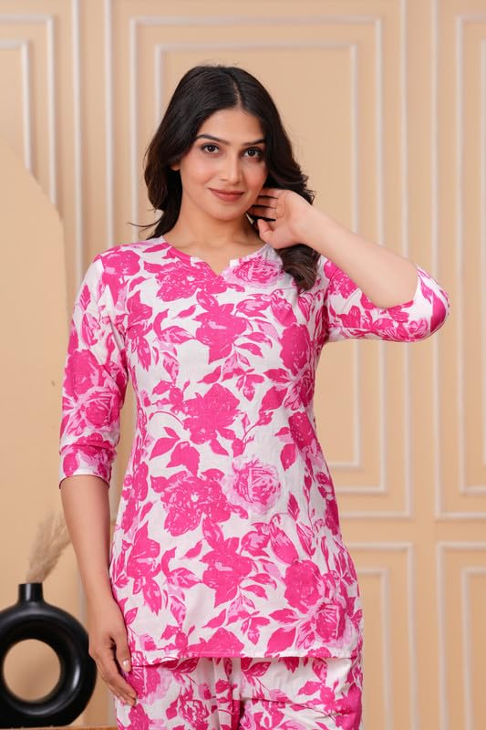 Image of 100% Cotton Printed Night Suit for Women's Shirt and Pyjama Sleep wear Set for Womens and Girls