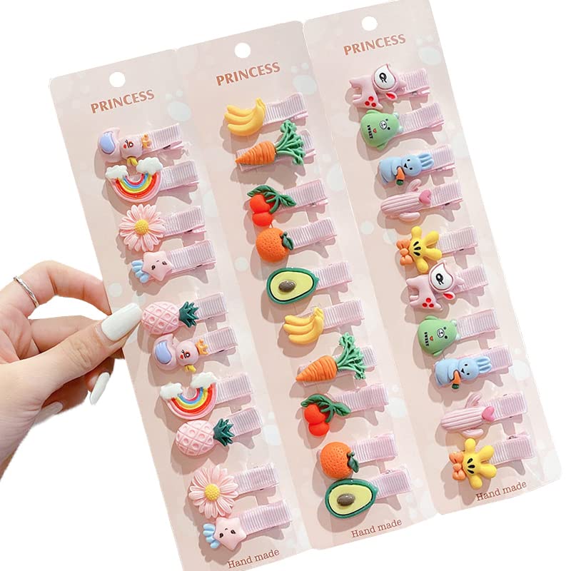 Juego de 28 pinzas para el cabello para niñas, accesorios para el cabello de flores, frutas, colores, arcoíris, dulces, postres, encantadores
