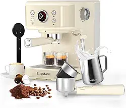 Máquina de café café café com leite 20 barras, máquina de cappuccino profissional 3 em 1 com cápsula E.S.E e varinha de vapor de espuma de leite compatível com cápsulas originais NS para