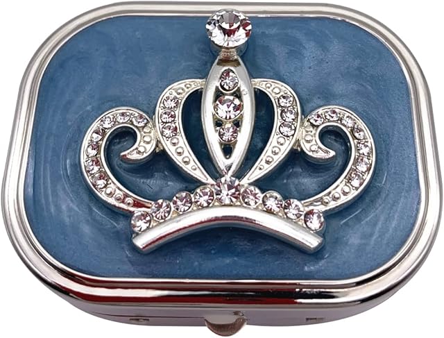HOMEFUNTIME Metal Pill Organizer Travel Friendly Portable Compact Pill Box Pill Case to Contain Vitamins/Tylenol/Fish Oil/Supplements/Meds/Tablet for Purse/Pocket(Crown)