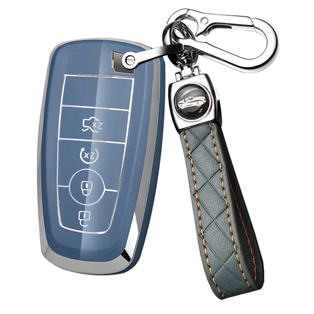 ontto Portachiavi in pelle per Ford Explorer Mustang Fusion Escape F150 F250 F350 F450 F550 Bordo Blu