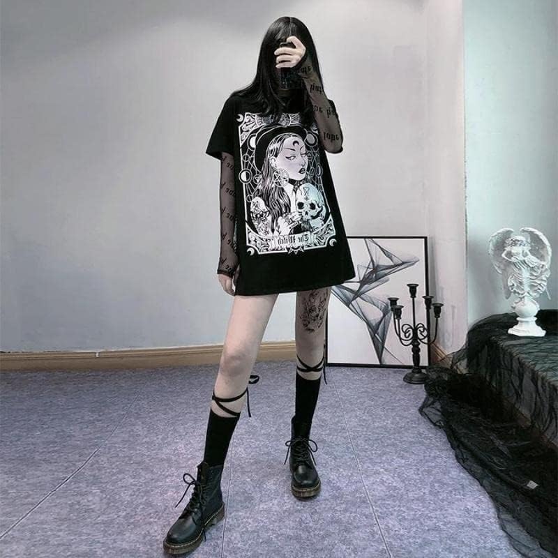 Gothic Women's T-Shirt Harajuku Loose ins Print Top Loose Plus Size Women T-Shirt Women - Image 2