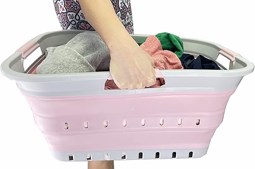Miniatura 7 de SAMMART Cesta plegable de plástico para la ropa sucia de 42 L (11 galones), contenedor de almacenamiento plegable y organizador, canasta portátil