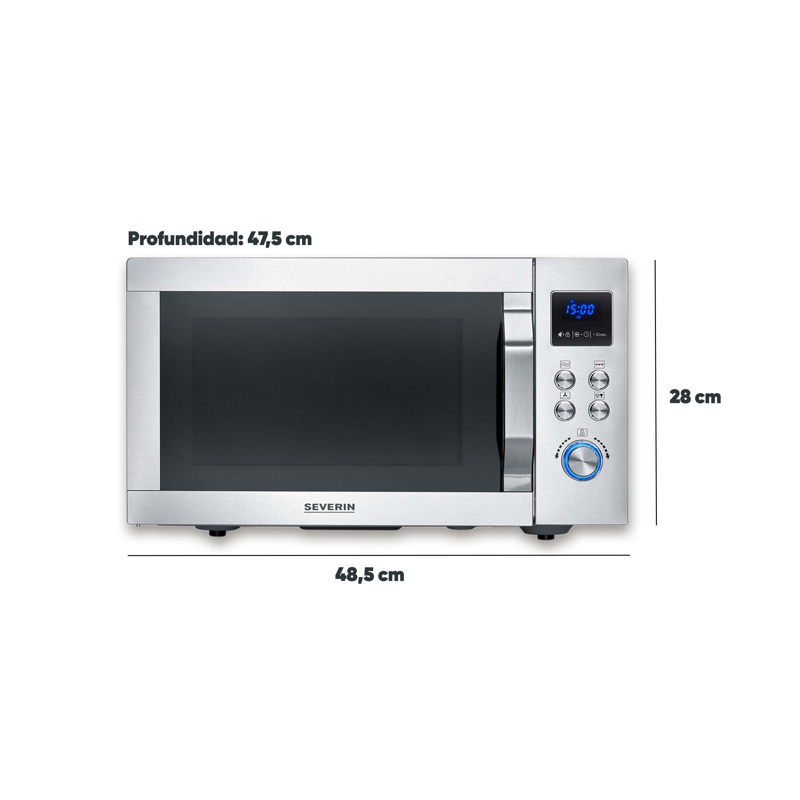 SEVERIN Microondas con grill y convección, función de freidora de aire, 4 en 1 para descongelar, cocinar y calentar, 25 L, acero inoxidable cepillado/plateado, MW 7982