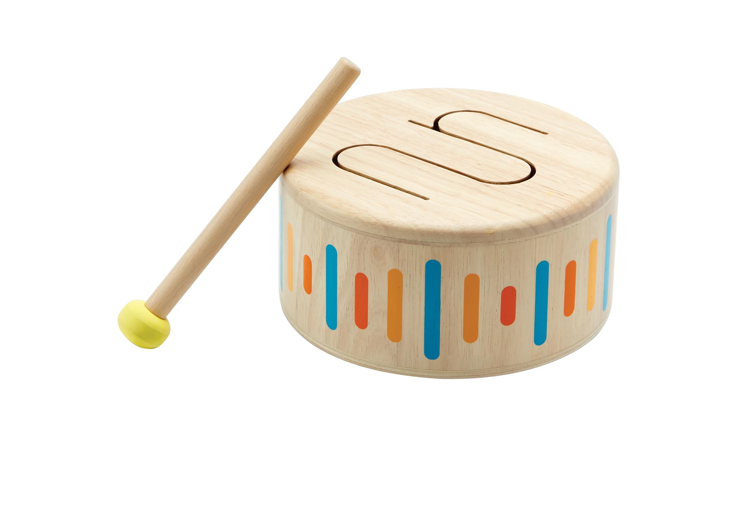 PlanToys Schlagzeug Kinder - Trommel Kinder - Musik Spielzeug ab 1 Jahr - Kindertrommel aus Holz - Kinderschlagzeug inkl. Trommelstock mit Gummikopf -Beige (Beige)