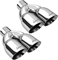Upower Pack of 2 Dual Exhaust Tips - 2.5" Inlet to 3.5" Dual Outlet, 9.5" Polished Stainless Steel Weld-On Angle Cut for Trucks & Cars