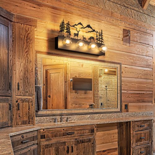 Image of TOCHIC Rustic Bathroom Vanity Light, 4-Light Western Vanity Light 24 inch