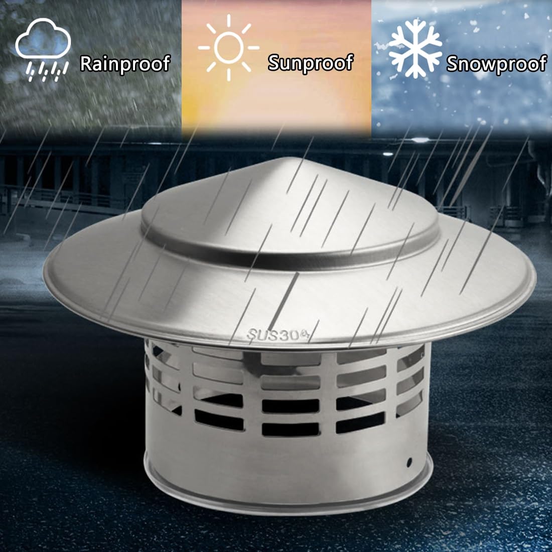 Comignolo Cappello 110 Mm 160 Mm 200 Mm 250 Mm 300 Mm Cappellino Per Camino In Acciaio Inox 304, Tappo Antipioggia Per Camino, Cappuccio Di Sfiato Del Tetto(250 mm-9.84 in)
