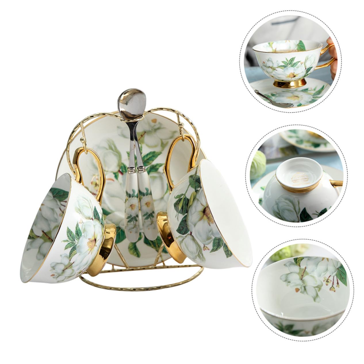 Gatuida Set 2 Tazze e Piattini da Tè in Ceramica Creativa Cucchiaino e Supporto, Tazze da Caffè Latte Impugnatura Comoda, Adatte per Pomeriggi di Tè e Riunioni di Famiglia