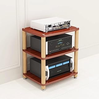 Massivholz HiFi Rack Ständer für O & Video Plattenspieler & Lautsprecher Schrank Verstärker Regal Offen Ma Sto für Home Office Wohnzimmer & Kino (Redwood 3-stöckig)