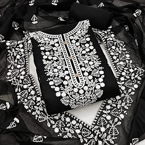 Image of Y2Y Women's Heavy Cotton Embroidery Work Unstitched Salwar Suit Dress Material With Chanderi Work Dupatta (Free Size Multi Color)