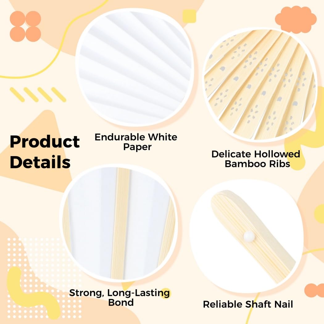 60 STK. weiße Papierfächer, Handfächer für Hochzeiten für Gäste, Leere DIY-Faltfächer, als Gastgeschenk zur Hochzeit, zum Jahrestag, für Party-Mitgebsel, Wanddeko und Bühnenrequisiten