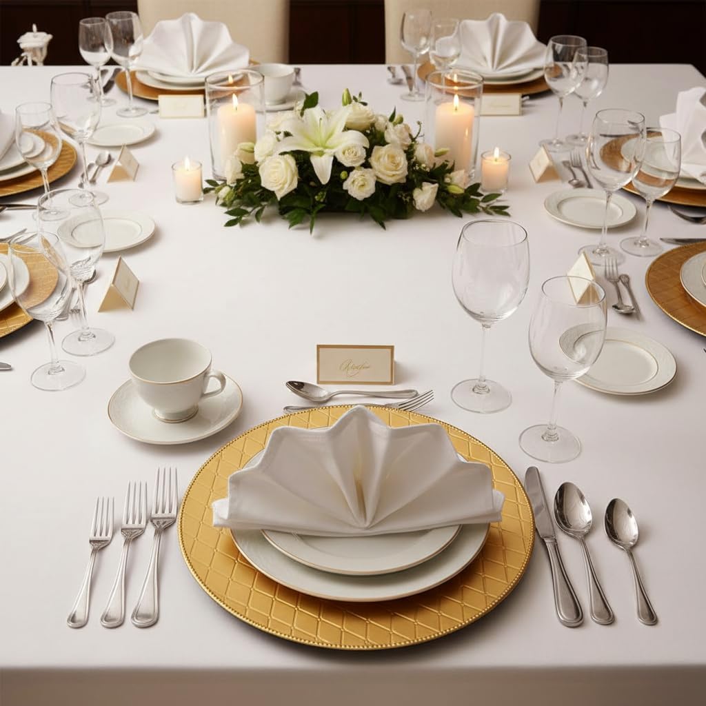 13-Inch Gold Chargers for Dinner Plates - Set of 50 Reusable Plastic Charger Plates, Perfect for Catering, Weddings, Holiday Parties, and Banquets, Decorative Chargers Bulk (50, Gold-BZWG)