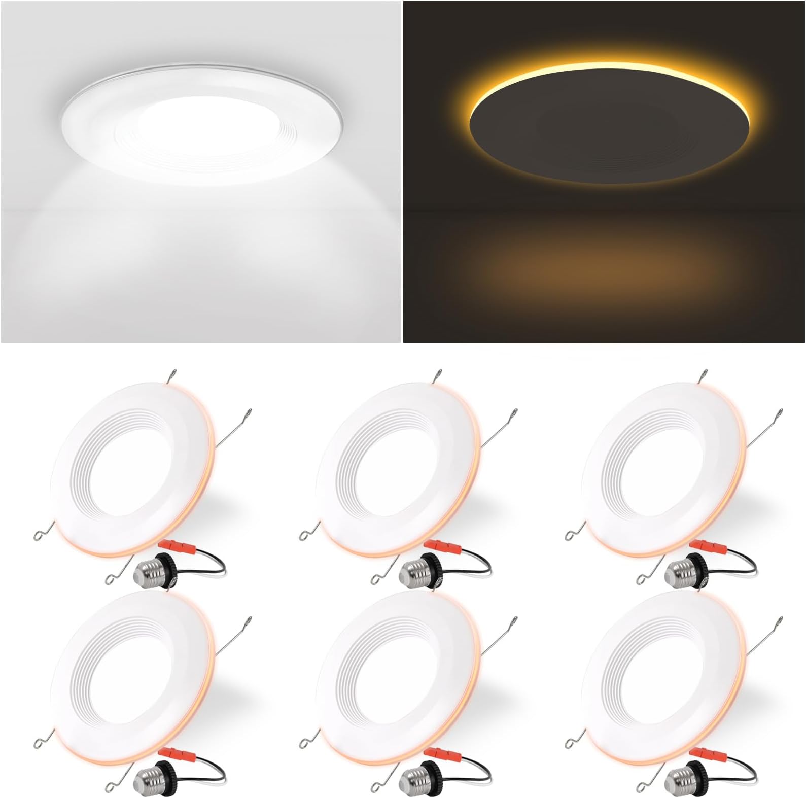5/6 Inch LED Recessed Light with Night Light, Dimmable, 9W=85W, 3000K Warm White, 700LM Recessed Lighting Downlight, Damp Rated, Simple Retrofit Installation, ETL Listed - 6 Pack