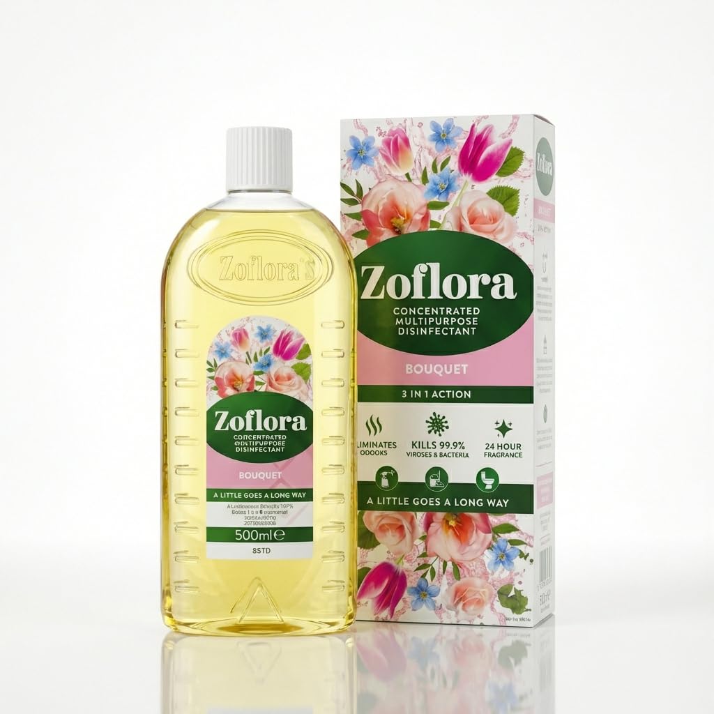 Zoflora Bouquet Concentrated Disinfectant 500ml - Multi Surface Antibacterial Liquid Kills 99.9% Bacteria & Viruses - Pet Safe All Purpose Cleaner with Long Lasting Fragrance for Home
