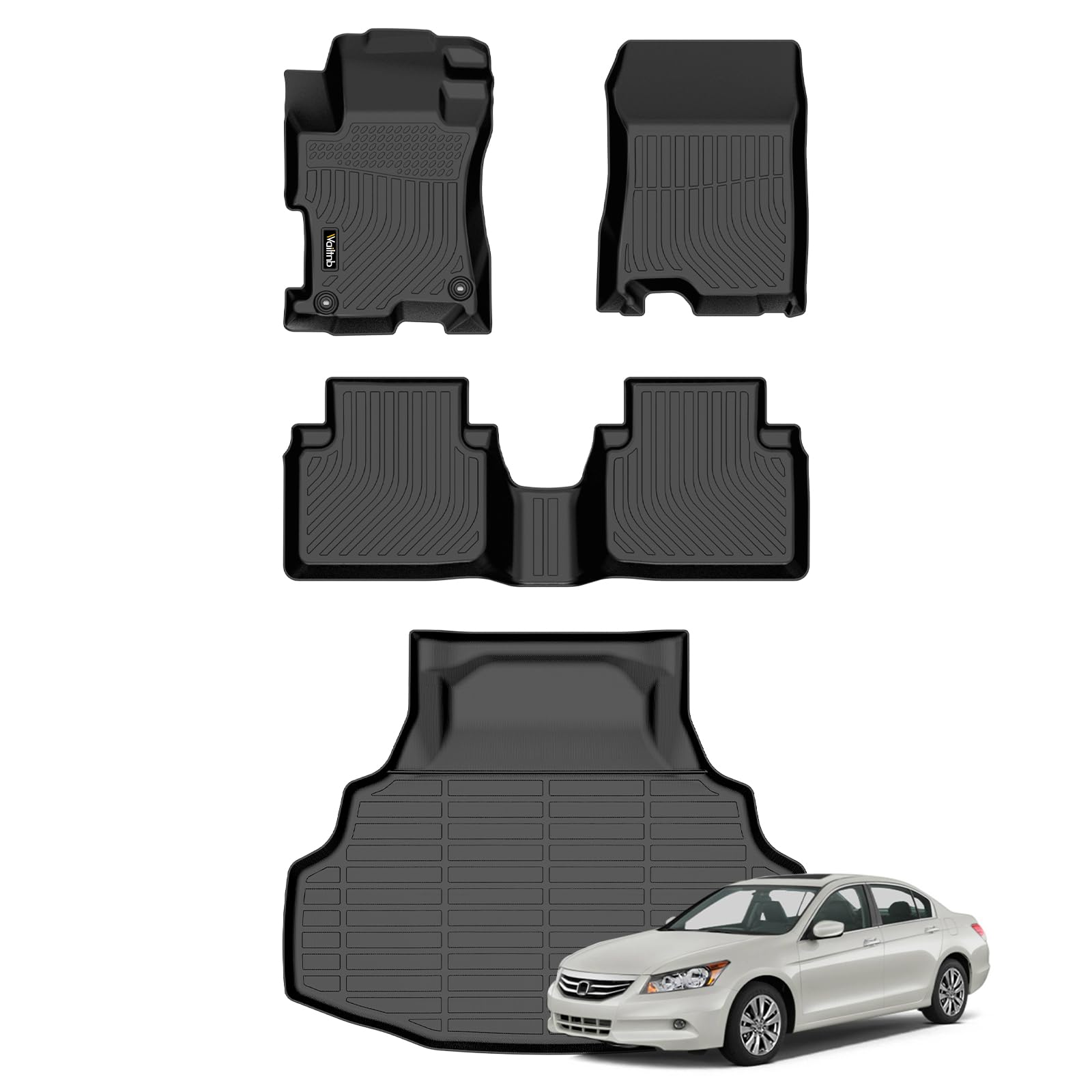 Wailtnb-Mats for Honda Accord 2008-2012 (Only for Sedan) Floor Mat Cargo Liner All Weather Floor Liner Car Mat for Honda Accord Custom Fit Automotive Full Set Accessories