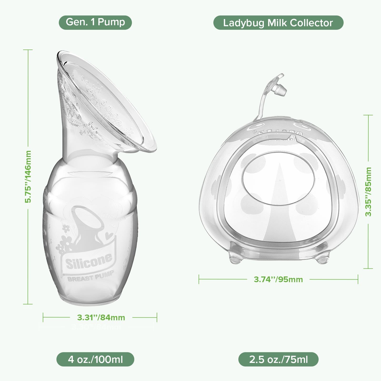 haakaa Silikon 100 ML Handmilchpumpe und 2 Stück 75 ML Marienkäfer Milchauffangschalen Combo, zum Sammeln von Muttermilch, Gesund und Harmlos