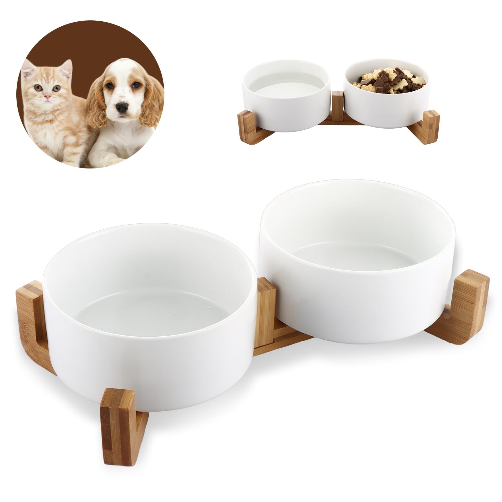 LOPYXBR Raised Dog Bowls with Stand Wood