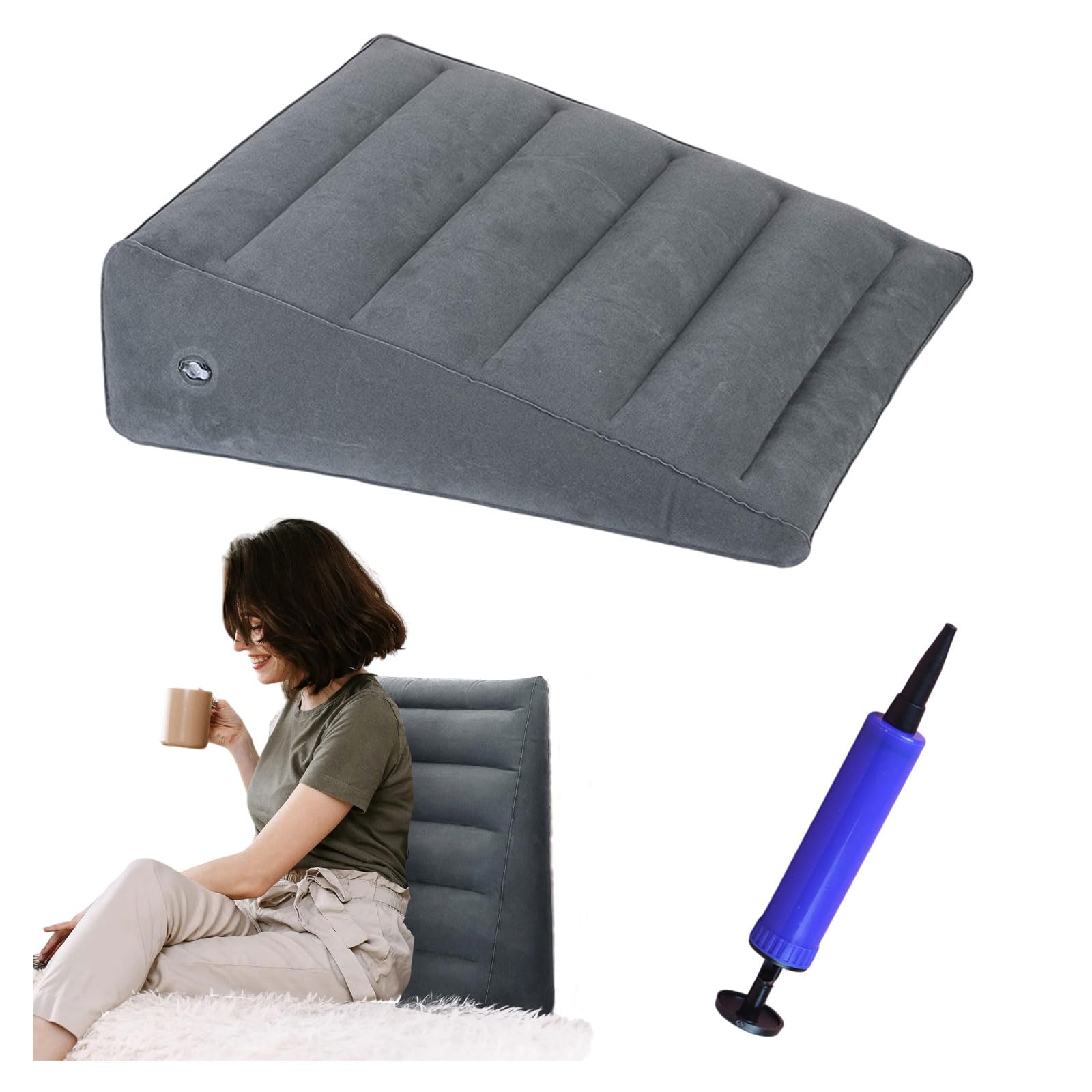 ZHYUAN Inflatable Triangle Pillow, Flocked Wedge Cushion, Reflux Pillow, Comfortable Sleep, Travel, Pain Relief (Dark Grey)