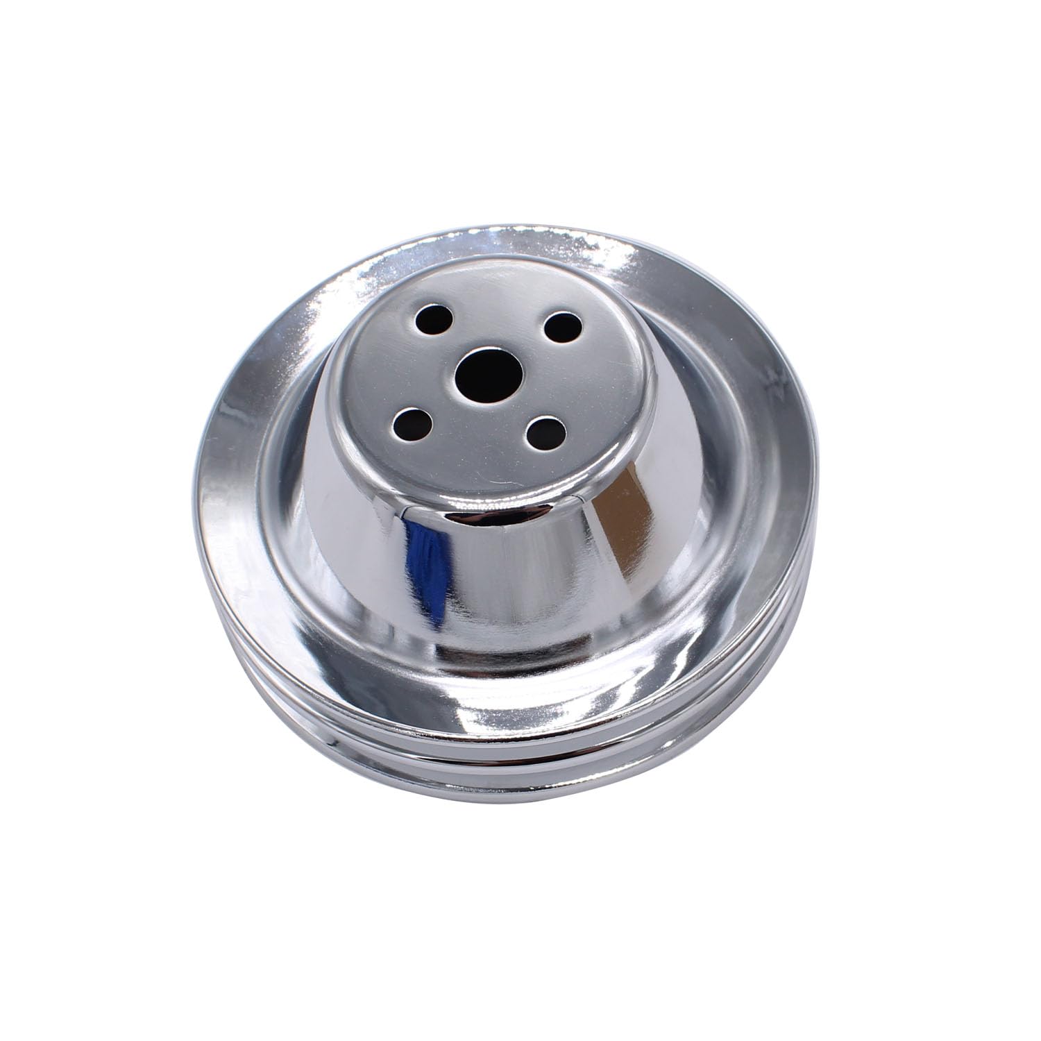 Photo 1 of 1 PC SHLPDFM Pulley Chrome Polished Silver Steel SWP 5/8" Double-Groove Short Water Pump Pulley Compatible with Small Block Chevy SBC 262 265 267 283 302 305 307 327 350 400