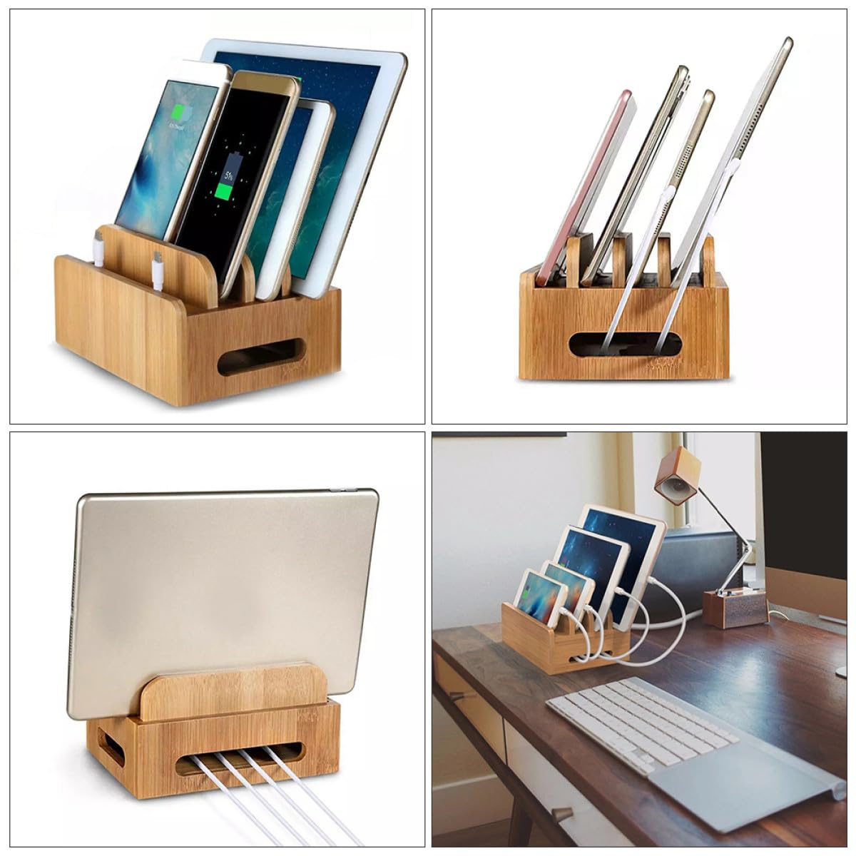 Uonlytech Supporto per Telefono di Ricarica Stabile in Legno con di Ricarica USB e Organizzatore da Tavolo Multifunzione per Cellulari e Tablet, per Scrivania Ordinata