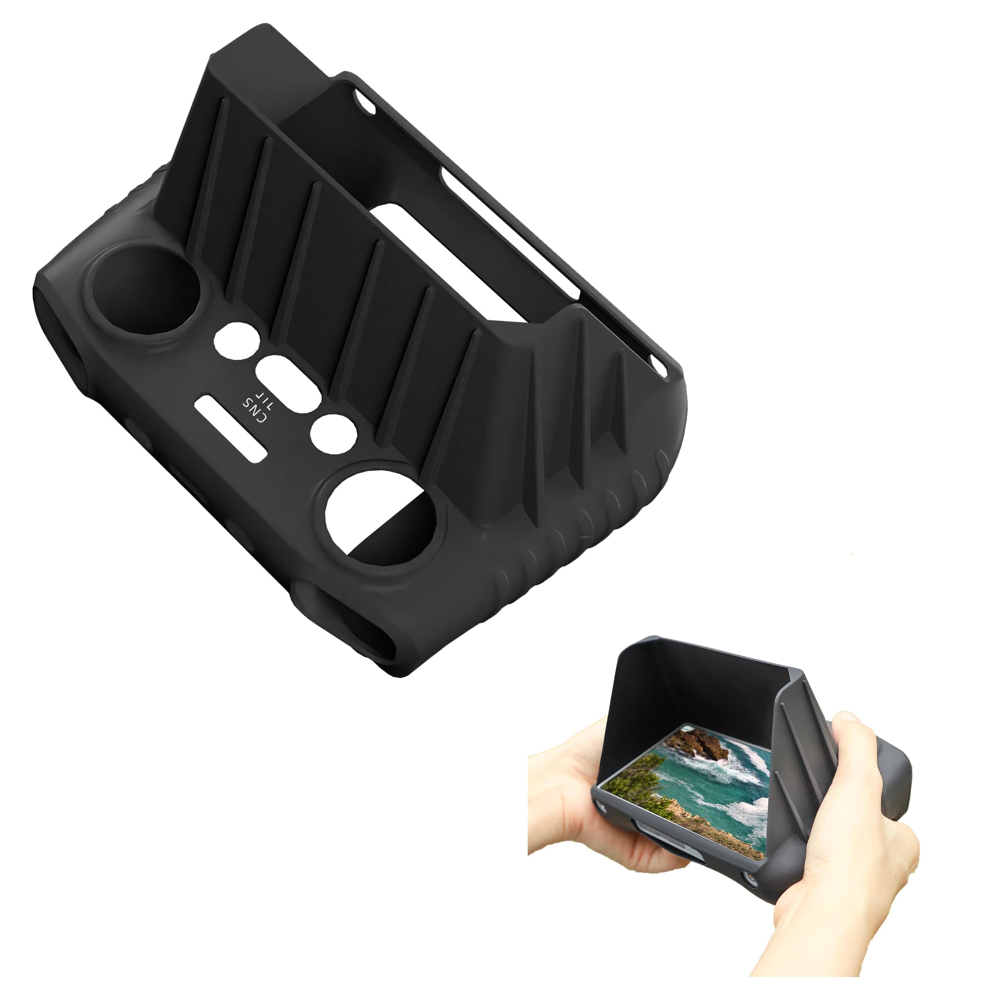 Fututech 2 in 1 Silicone Case with Sun Visor for DJI Mini3 Mini 3 Pro RC Remote Control Case with Anti-Scratch Anti-Dust Anti-Skid Drone Accessories (Black with Cover)