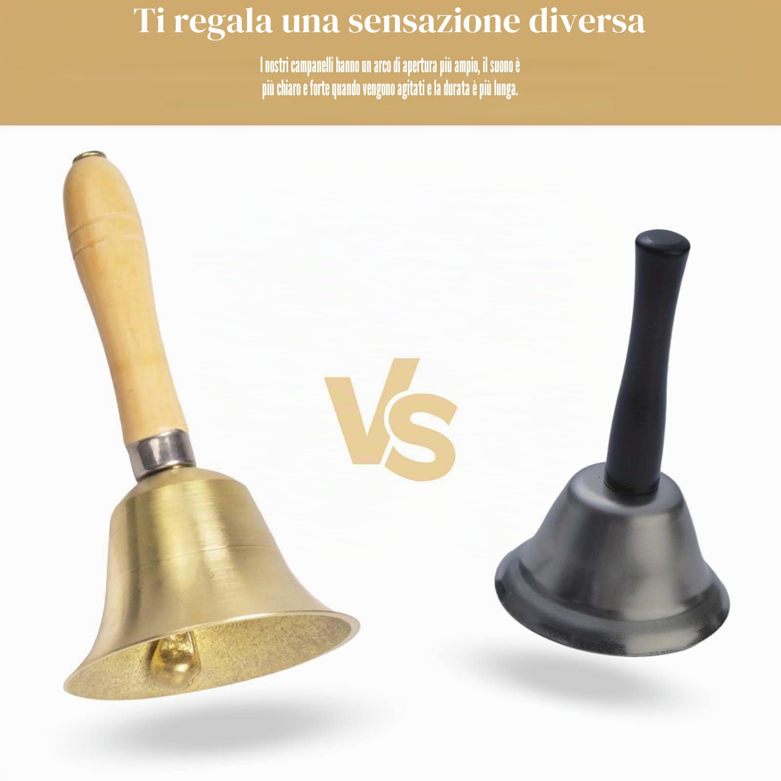 Campanelle in metallo, Campanella classica, con manico in legno, Campana di Babbo Natale, Campanella a Mano, Campanello da tè in metallo, adatto per la casa, la scuola, le decorazioni natalizie