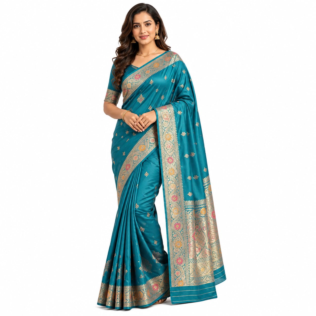 Women's Banarasi Soft Silk Saree with Embroidery Floral Design | Unstitched Blouse Piece Included | Premium Designer Ethnic Saree for Wedding, Festive & Occasion Wear-picture-39