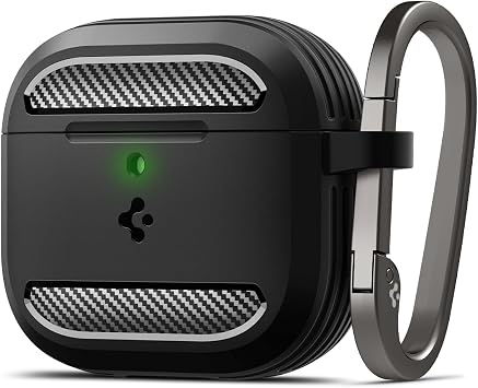 Spigen AirPods 4 ile Uyumlu Kılıf Rugged Armor Üst Düzey Koruma Siyah Karbon Kapak - ACS08642 (Spigen TR Garantili)
