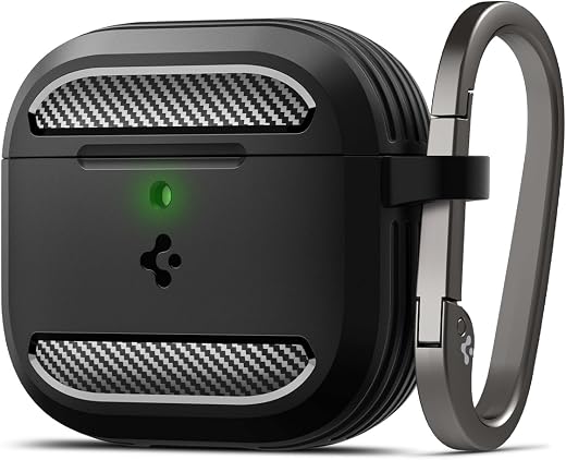 Spigen for AirPods 4 / AirPods 4 ANC Case, Carabiner Included, Durable, Shock-Proof Cover, (Rugged Armor) - Matte Black