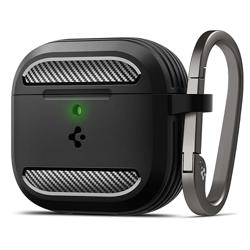 Spigen for AirPods 4 / AirPods 4 ANC Case, Carabiner Included, Durable, Shock-Proof Cover, (Rugged Armor) - Matte Black