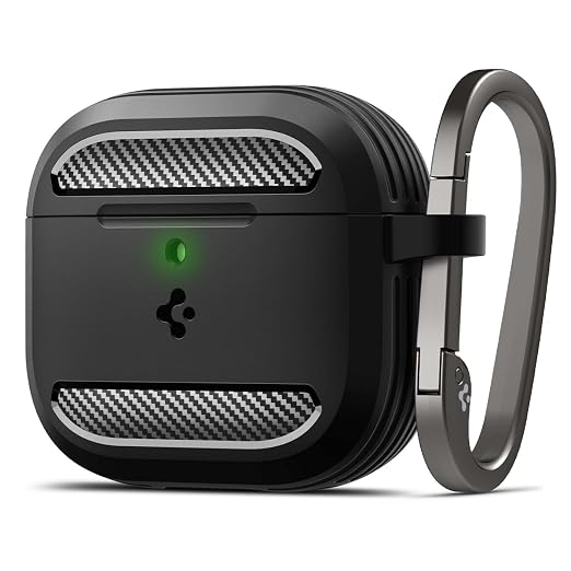 Spigen for AirPods 4 / AirPods 4 ANC Case, Carabiner Included, Durable, Shock-Proof Cover, (Rugged Armor) - Matte Black