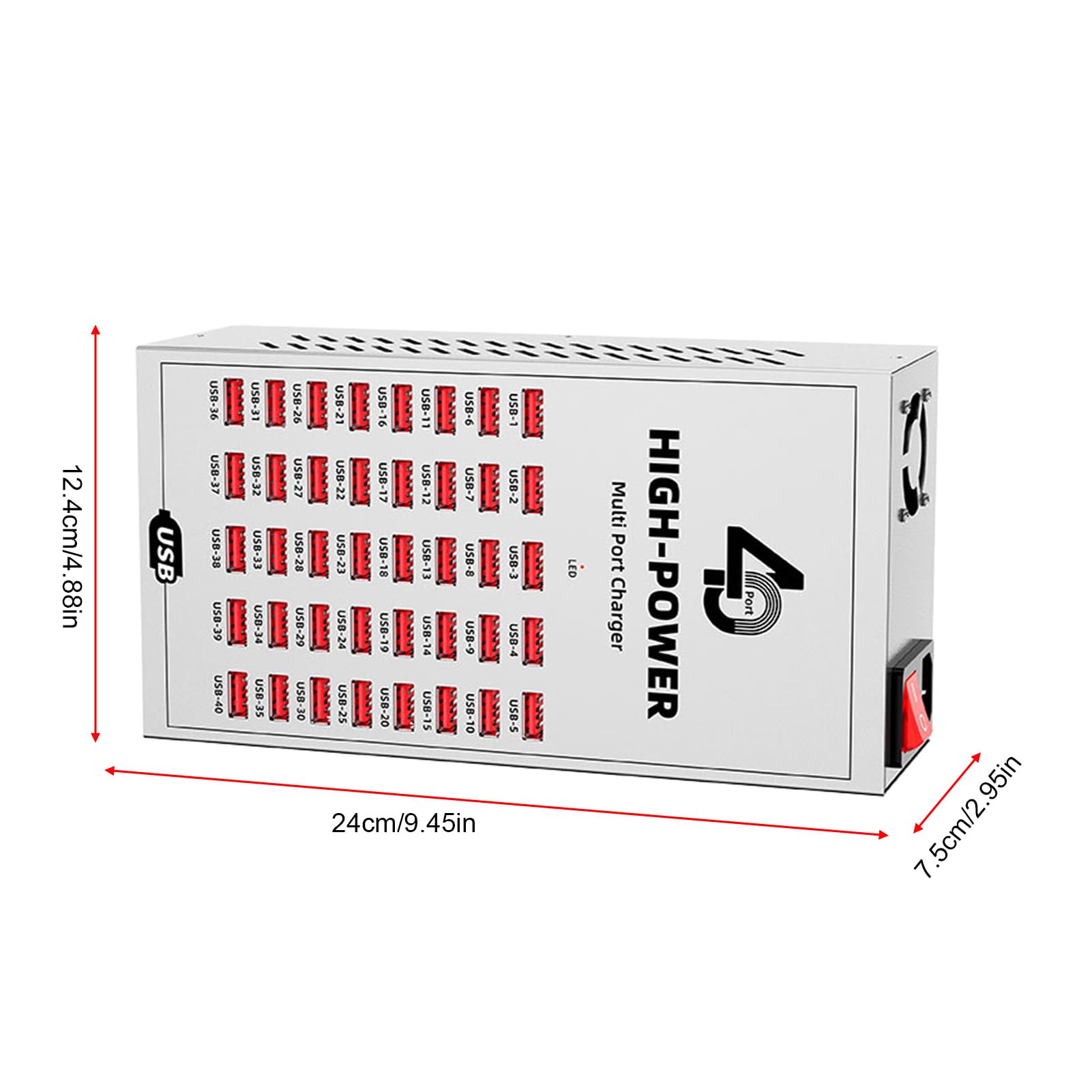 ASHATA Stazione di ricarica USB da 40 Port, 40 Port, 200 W, caricabatterie multi-dispositivo ad alta potenza con ventola di raffreddamento a ricarica rapida, controllo intelligente della temperatura