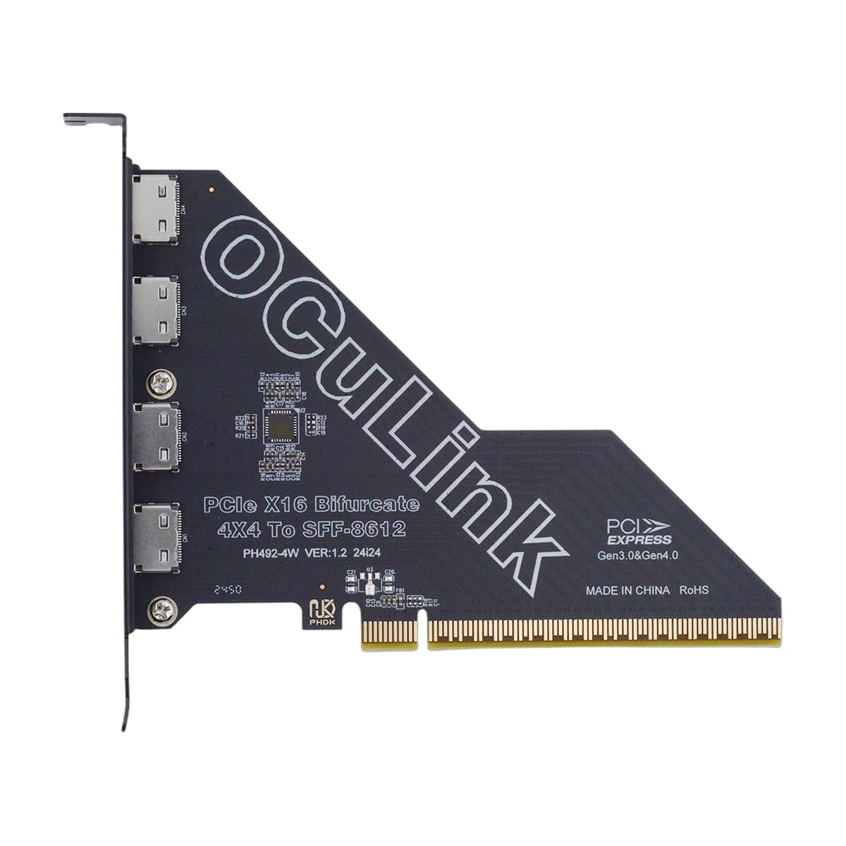 PCI-Express 4.0 PCIE 16x Detachable to Four Oculink SFF-8612 SFF-8611 External VROC Raid0 Adapter for U.2 SSD eGPU External Graphics Card Dock