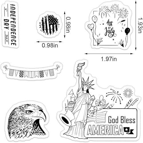Miniatura 2 de Estatua de la Libertad - Sellos transparentes para hacer tarjetas, sellos patrióticos de palabras del 4 de julio, bandera estadounidense, sellos de