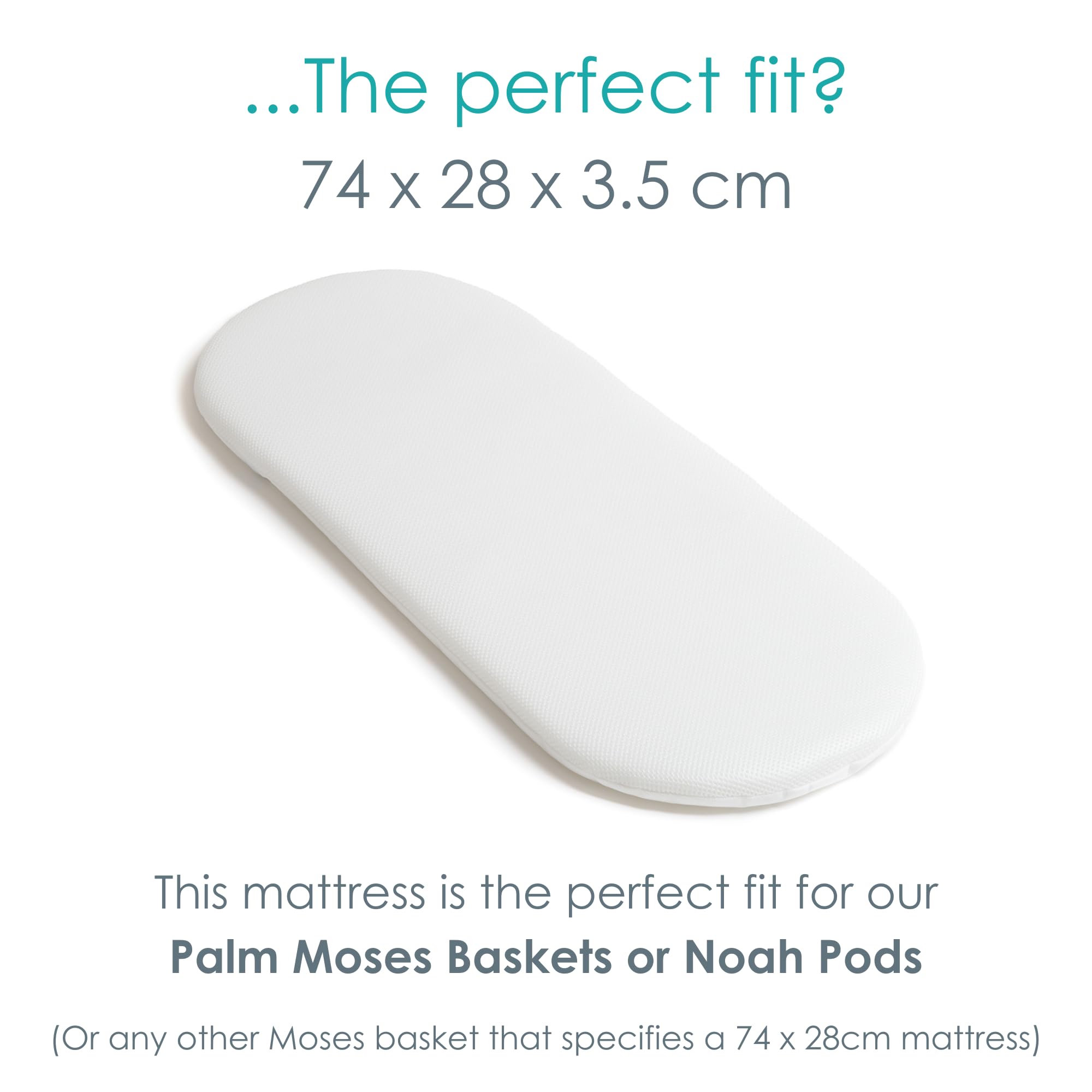 Clair de Lune Noah Pod® Matelas en Maille Respirante 3D pour couffin en Palmier Toutes Saisons 74 x 28 cm