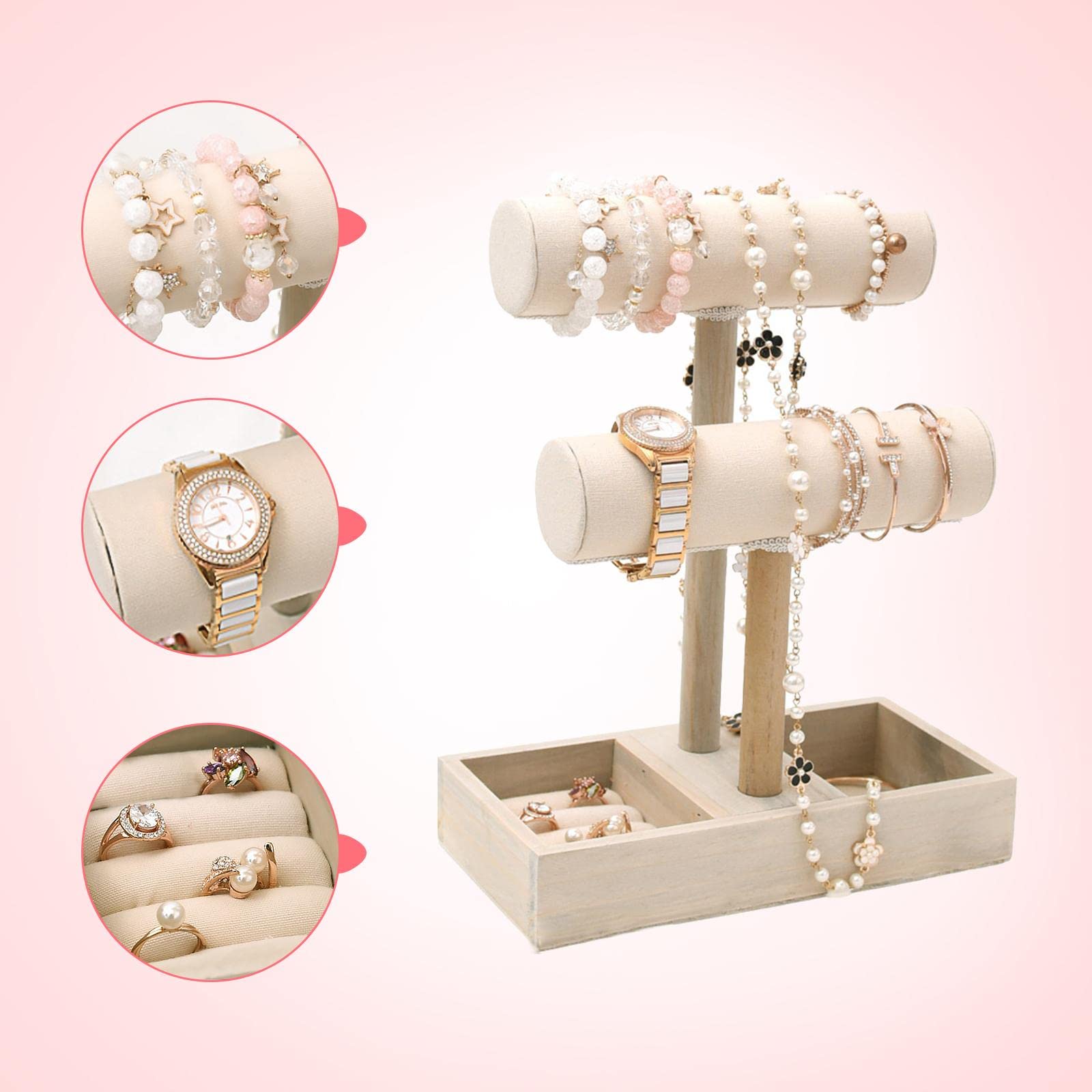 Jojomis Support à bijoux de table pour montre, collier, bracelet et bijoux en bois, comme décrit, non disponible comme décrit