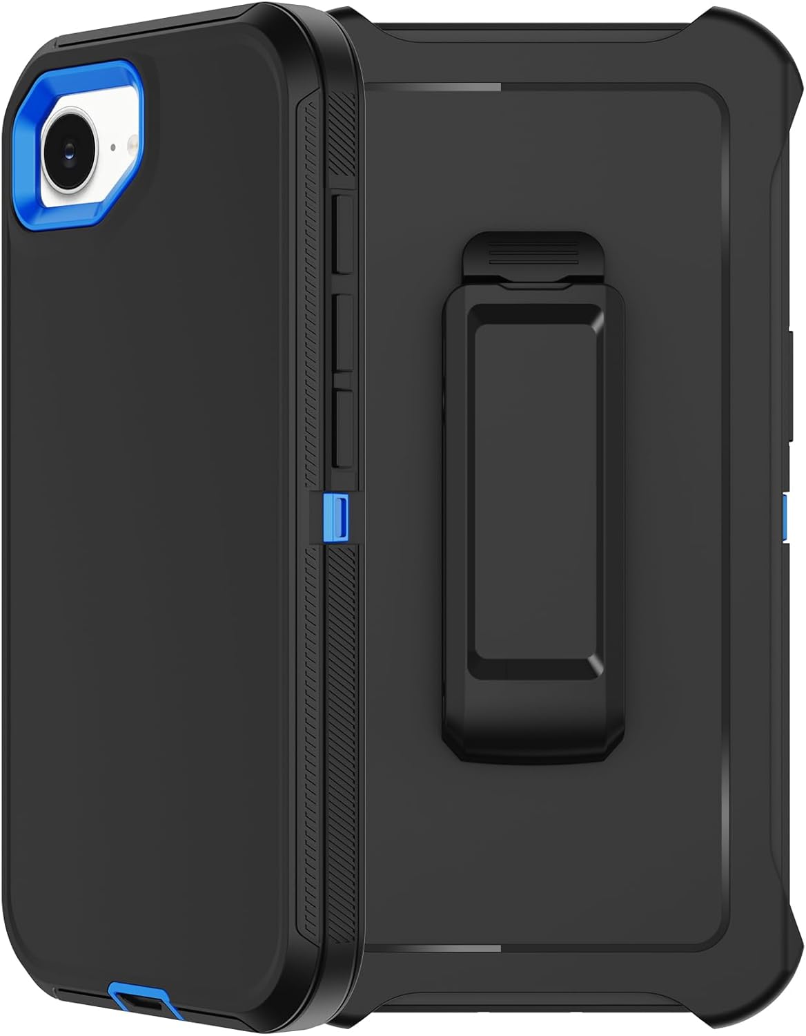RubCase for iPhone 16e Case with Screen Protector x2, Belt Clip Holster Heavy Duty Military Grade Full Body Shockproof Dust-Proof Drop-Proof Rugged Protective Cover for Apple iPhone 16e (Black/Blue)
