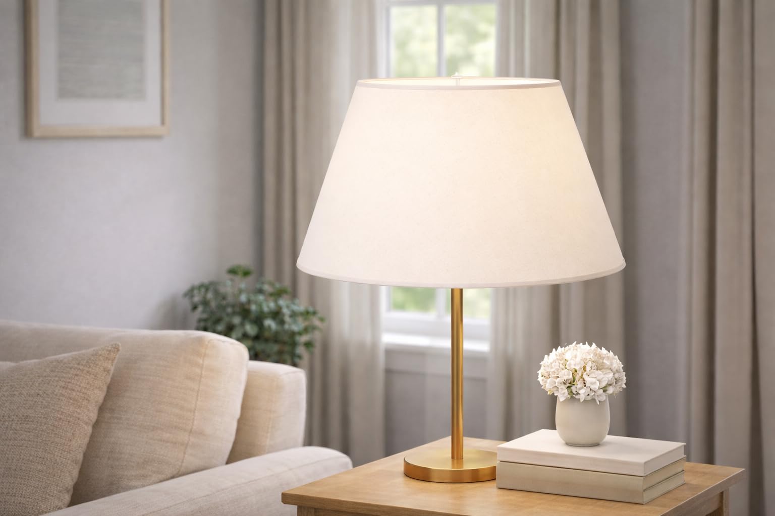 50 cm Paralume Cono, Tessuto di Cotone con PVC Bianco, Prodotto Artigianale, per Lampada da Tavolo, Piantana (Avorio)