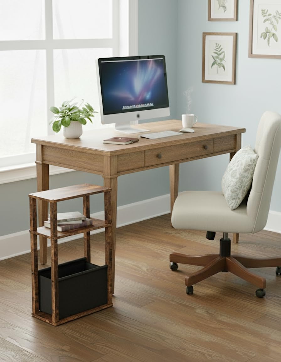 Table d'appoint étroite avec espace de rangement, table d'appoint étroite avec poche, table de chevet étroite à 3 niveaux, petite table basse pour petits espaces, chambre à coucher, salon